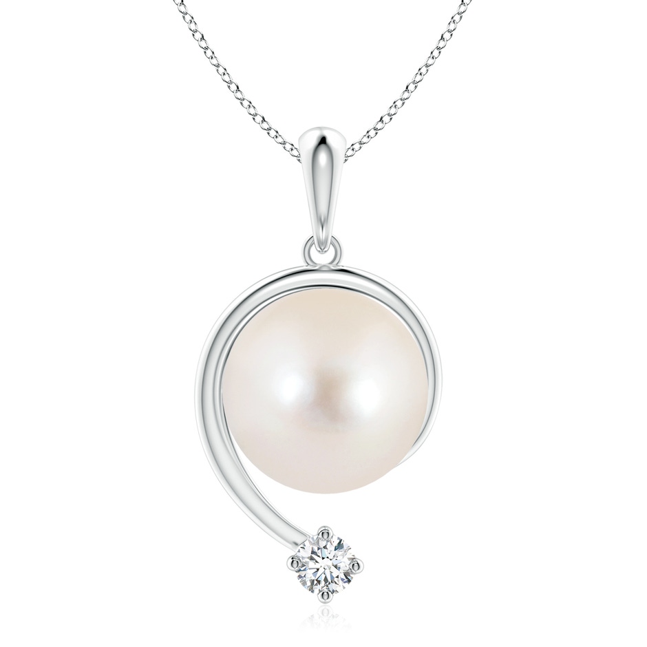 10mm AAAA Freshwater Pearl and Diamond Swirl Pendant in White Gold 