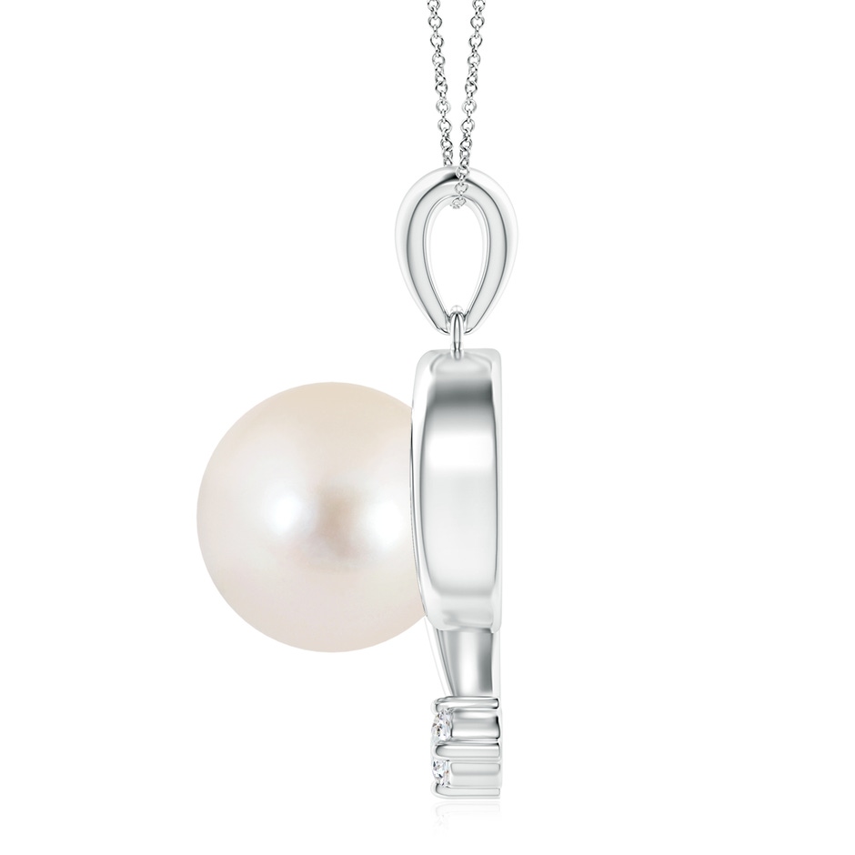 10mm AAAA Freshwater Pearl and Diamond Swirl Pendant in White Gold side 199