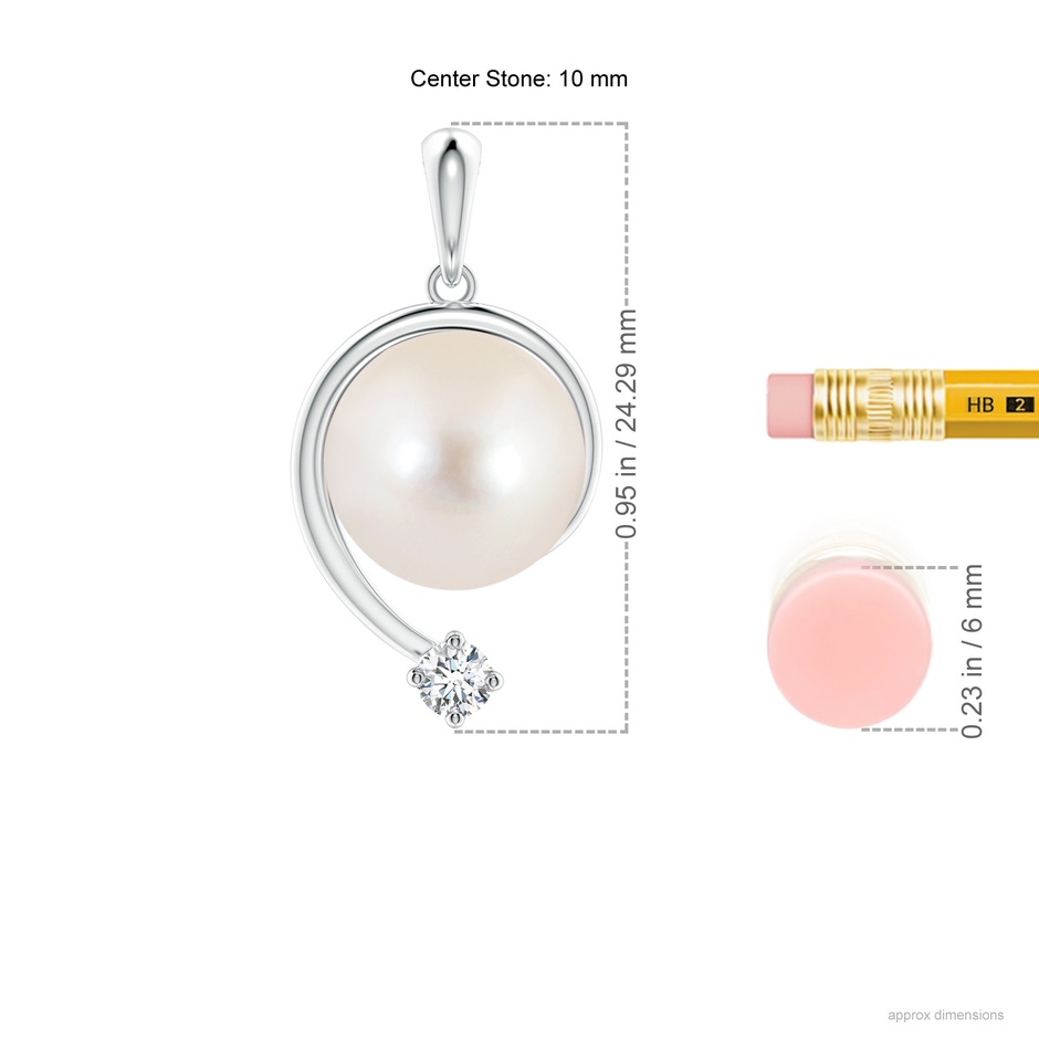 10mm AAAA Freshwater Pearl and Diamond Swirl Pendant in White Gold ruler