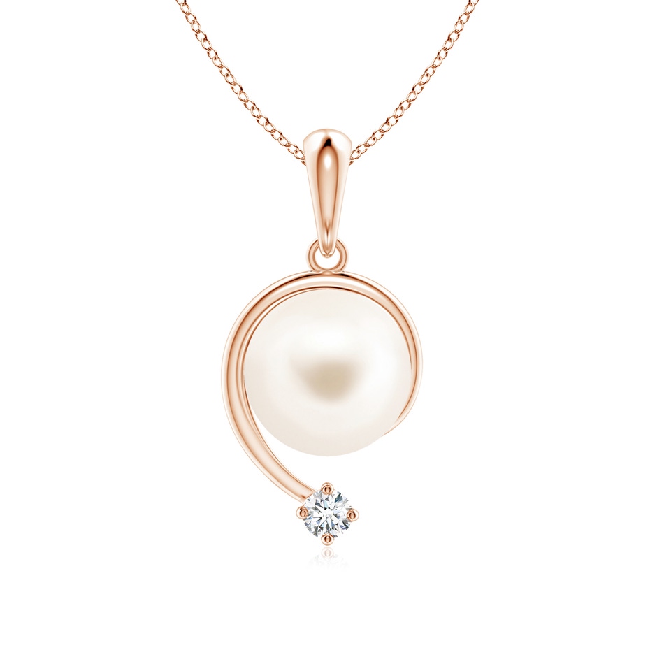 8mm AAA Freshwater Pearl and Diamond Swirl Pendant in Rose Gold 