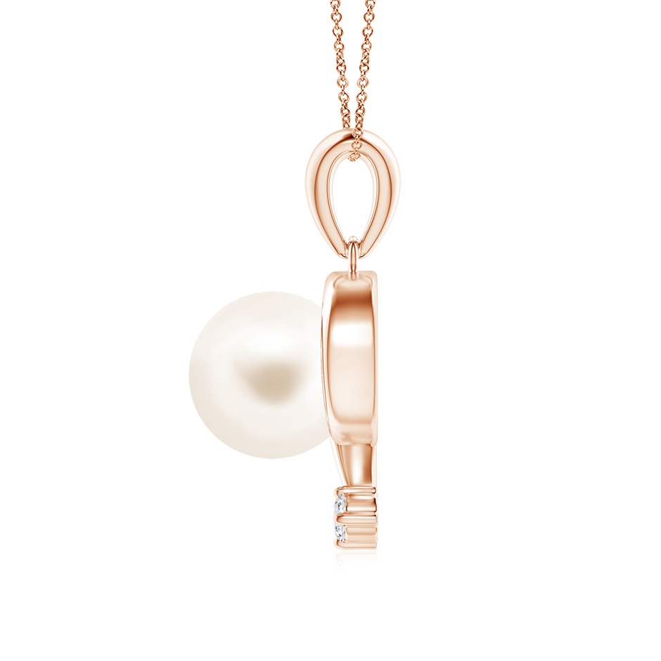 8mm AAA Freshwater Pearl and Diamond Swirl Pendant in Rose Gold side 199