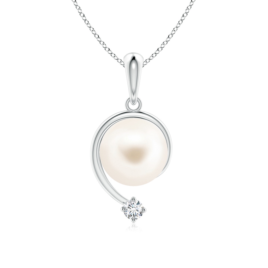 8mm AAA Freshwater Pearl and Diamond Swirl Pendant in White Gold 