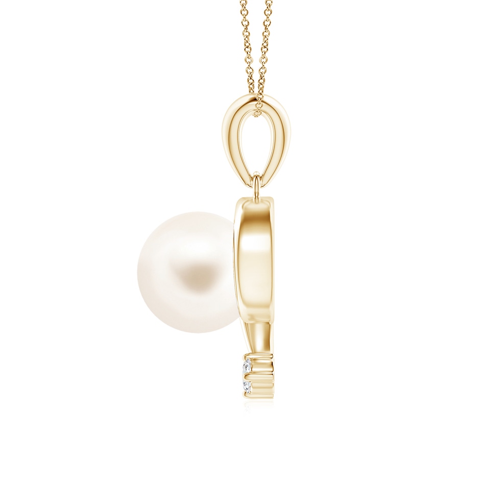 8mm AAA Freshwater Pearl and Diamond Swirl Pendant in Yellow Gold side 199