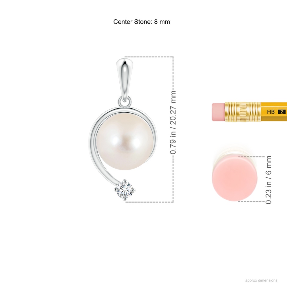 8mm AAAA Freshwater Pearl and Diamond Swirl Pendant in P950 Platinum ruler