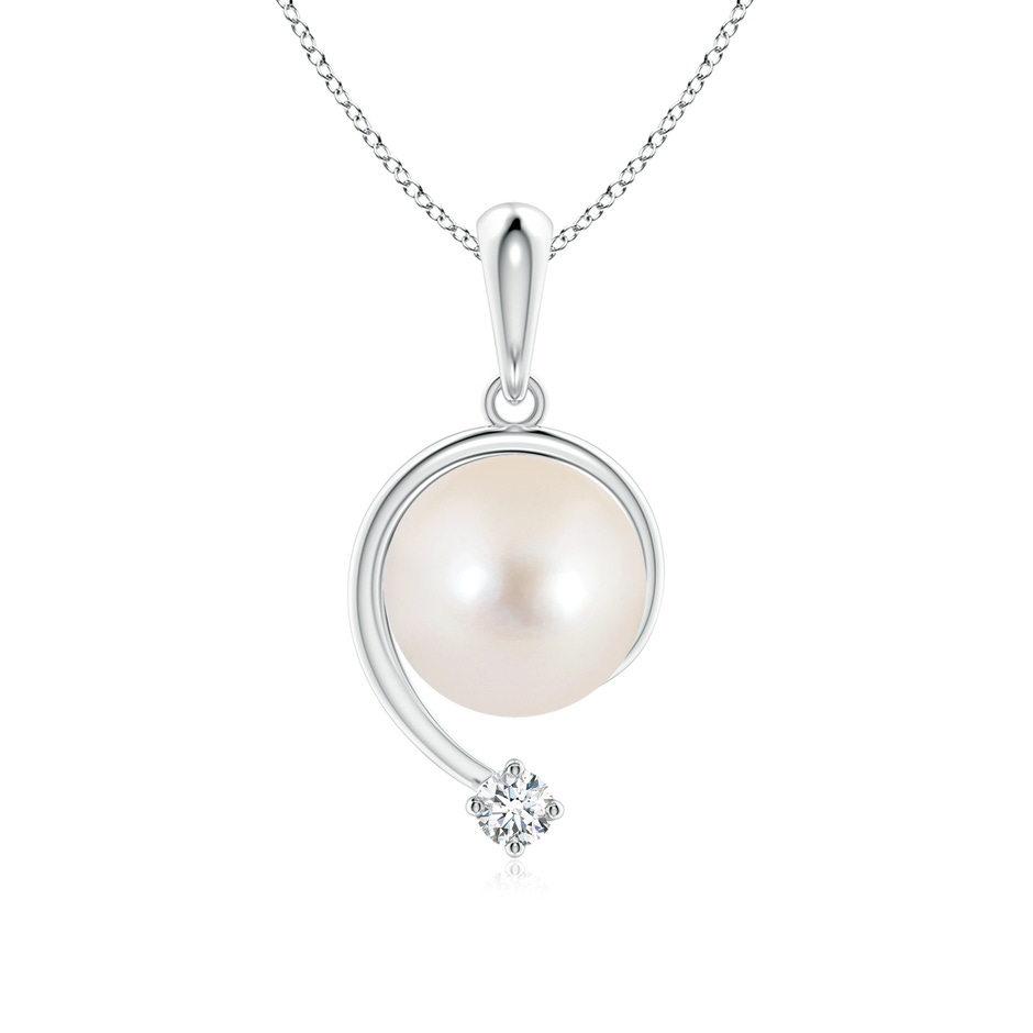 8mm AAAA Freshwater Pearl and Diamond Swirl Pendant in White Gold 