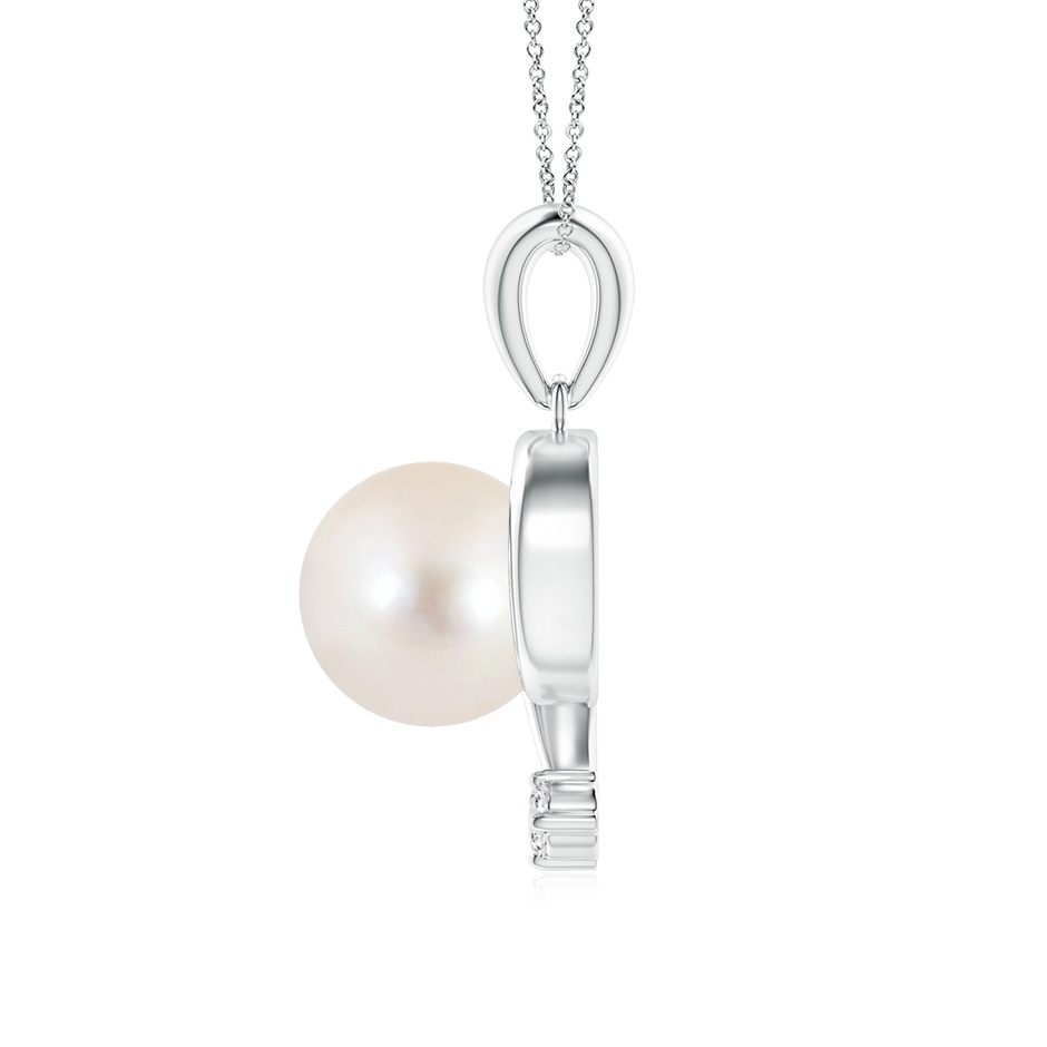 8mm AAAA Freshwater Pearl and Diamond Swirl Pendant in White Gold side 199