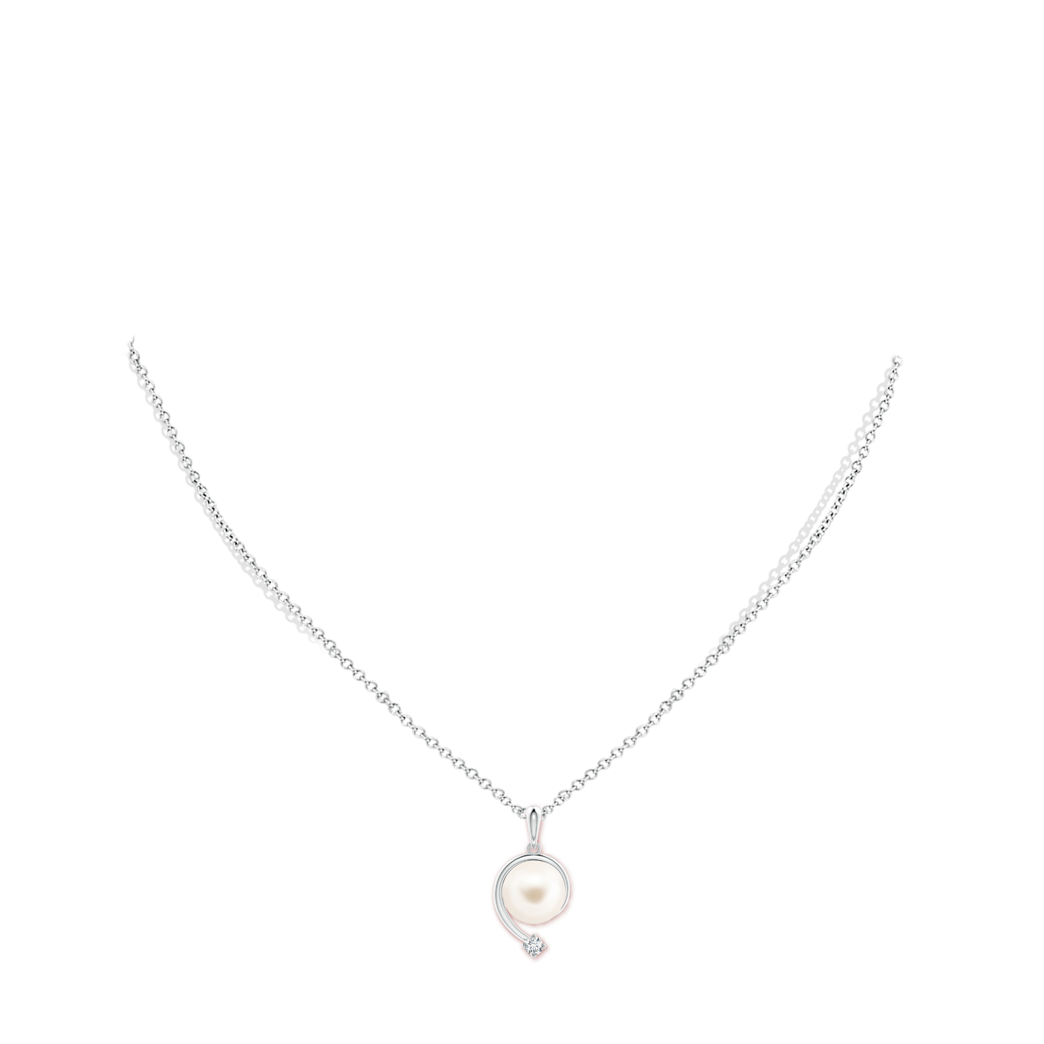 9mm AAA Freshwater Pearl and Diamond Swirl Pendant in 18K White Gold - body_neck