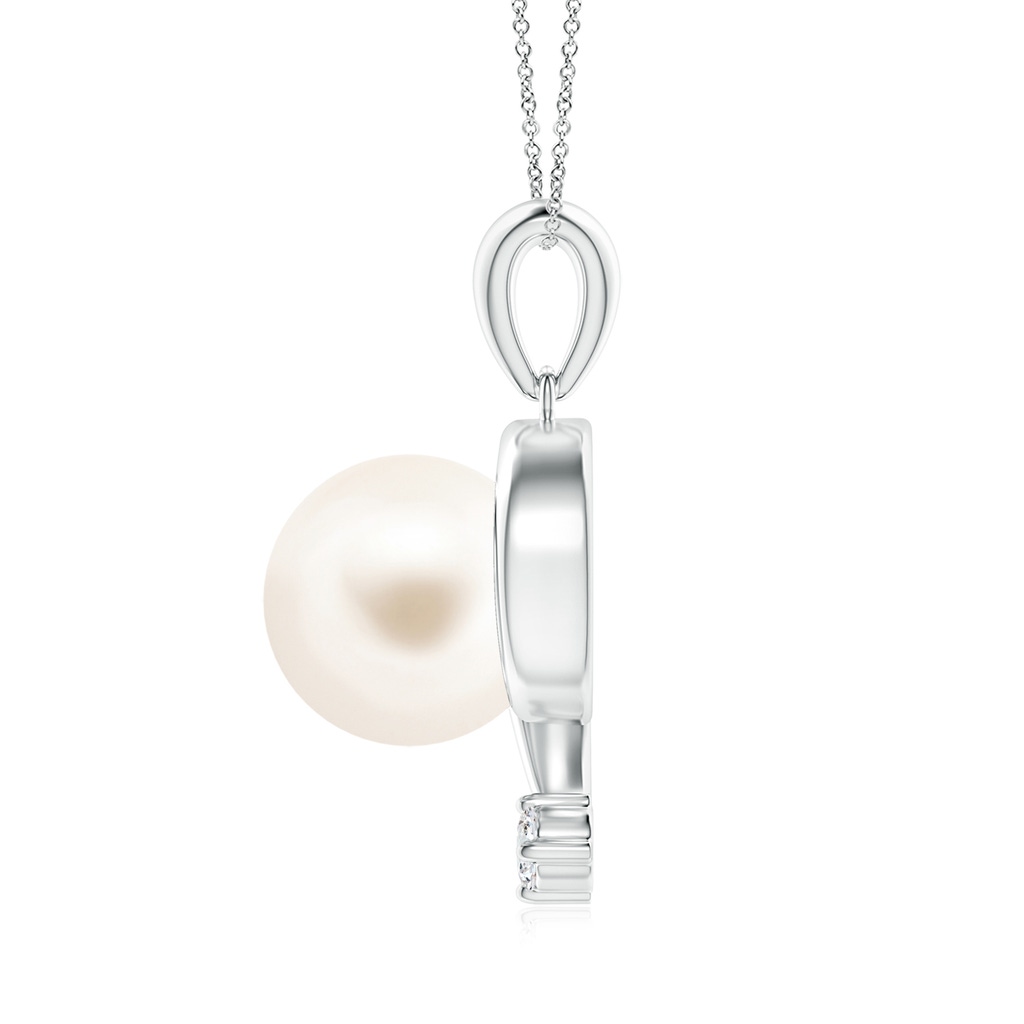 9mm AAA Freshwater Pearl and Diamond Swirl Pendant in White Gold Side 1