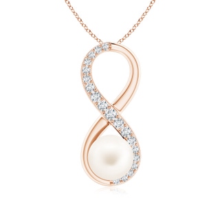 8mm AA Freshwater Pearl and Diamond Infinity Pendant in Rose Gold