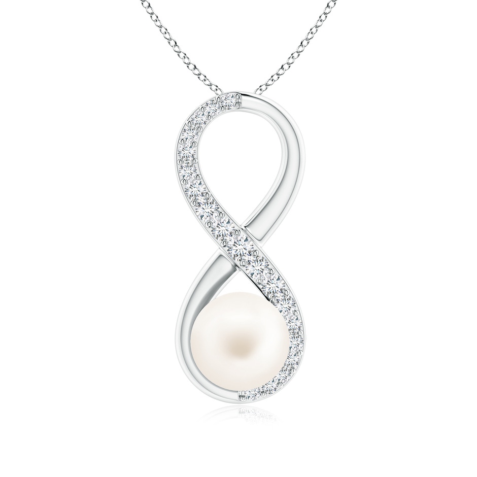 8mm AA Freshwater Pearl and Diamond Infinity Pendant in White Gold 