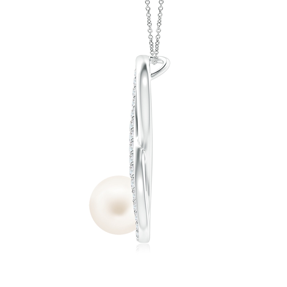 8mm AA Freshwater Pearl and Diamond Infinity Pendant in White Gold side 1