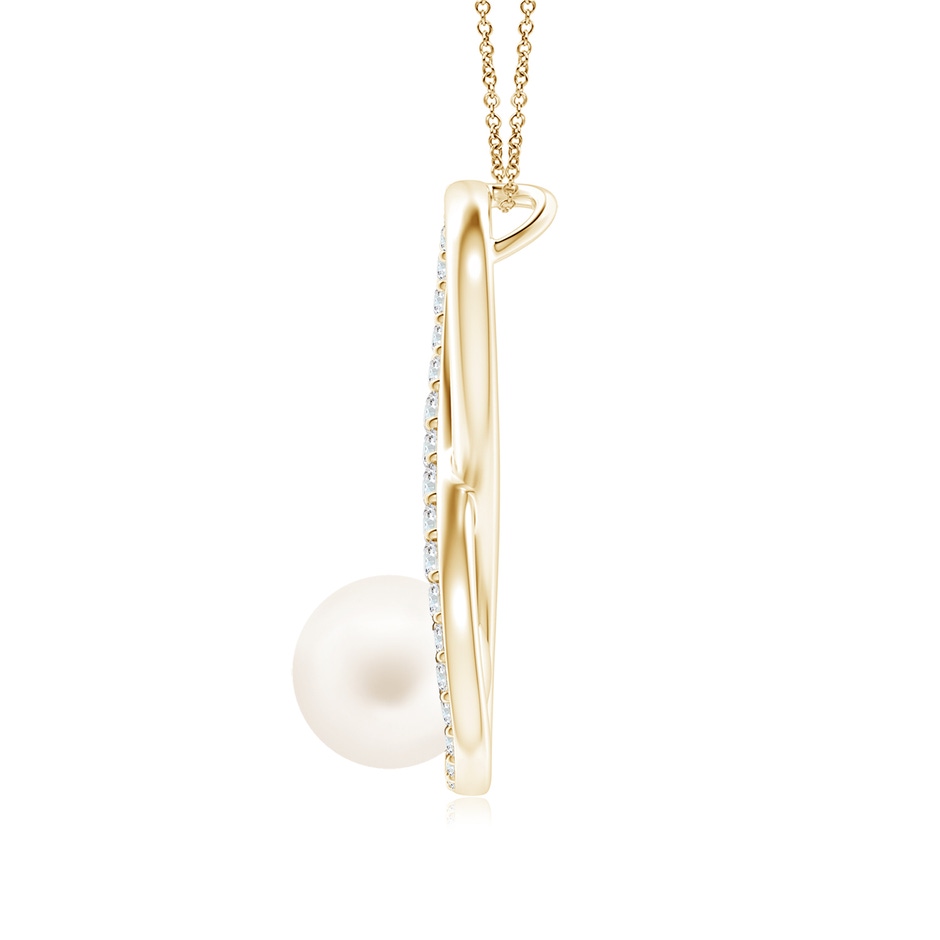 8mm AA Freshwater Pearl and Diamond Infinity Pendant in Yellow Gold side 1