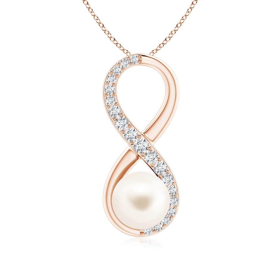 8mm AAA Freshwater Pearl and Diamond Infinity Pendant in Rose Gold 