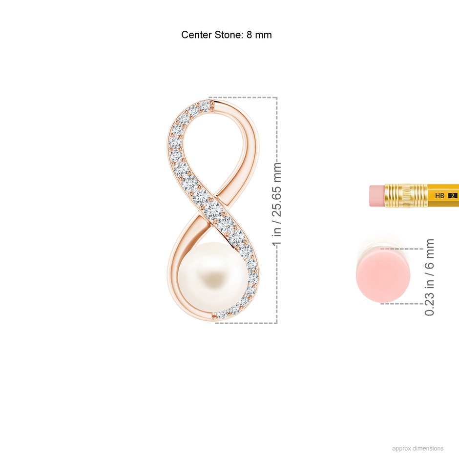 8mm AAA Freshwater Pearl and Diamond Infinity Pendant in Rose Gold ruler