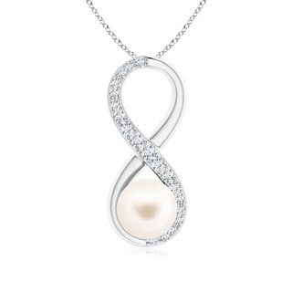 8mm AAA Freshwater Pearl and Diamond Infinity Pendant in White Gold