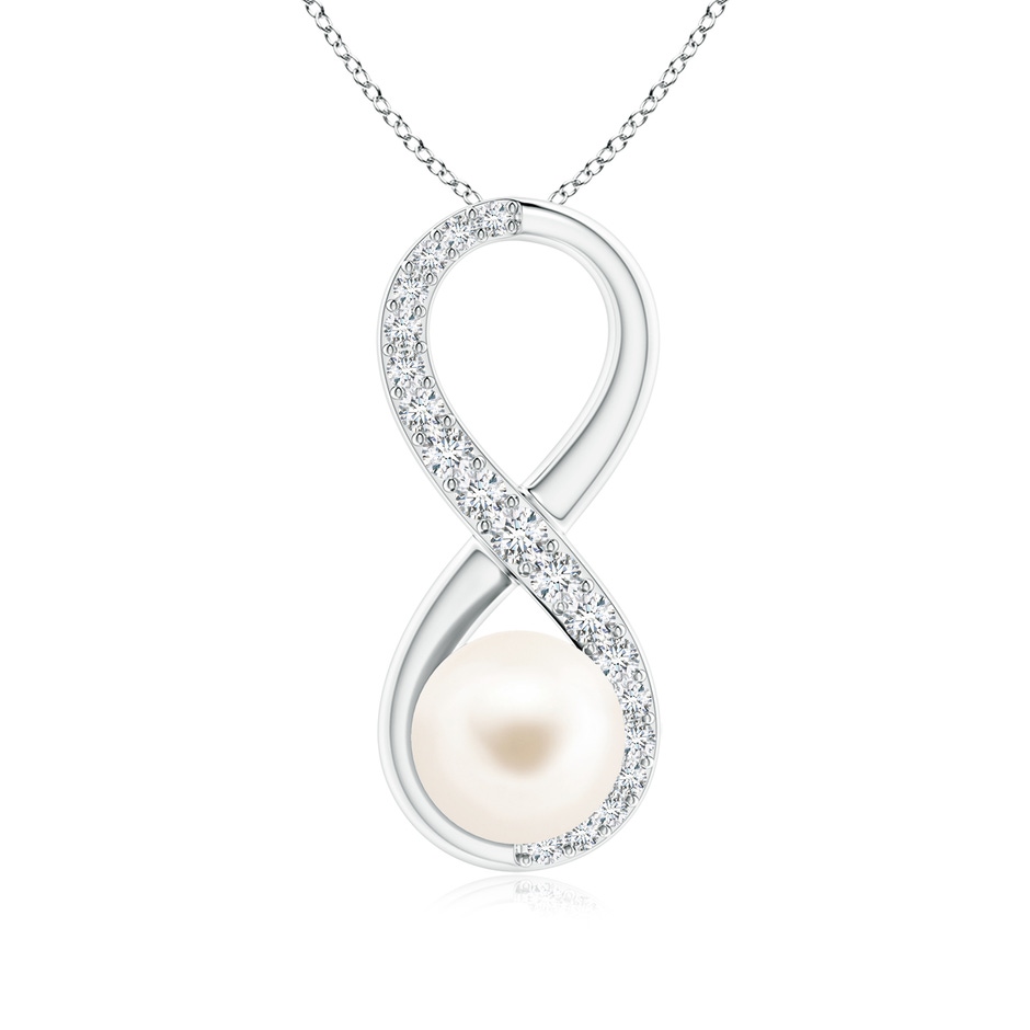 8mm AAA Freshwater Pearl and Diamond Infinity Pendant in White Gold 