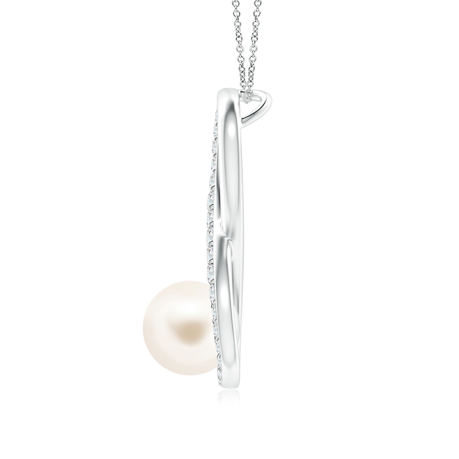 8mm AAA Freshwater Pearl and Diamond Infinity Pendant in White Gold - side 1