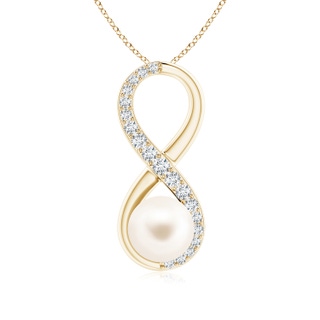 8mm AAA Freshwater Pearl and Diamond Infinity Pendant in Yellow Gold