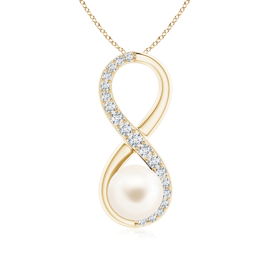8mm AAA Freshwater Pearl and Diamond Infinity Pendant in Yellow Gold 