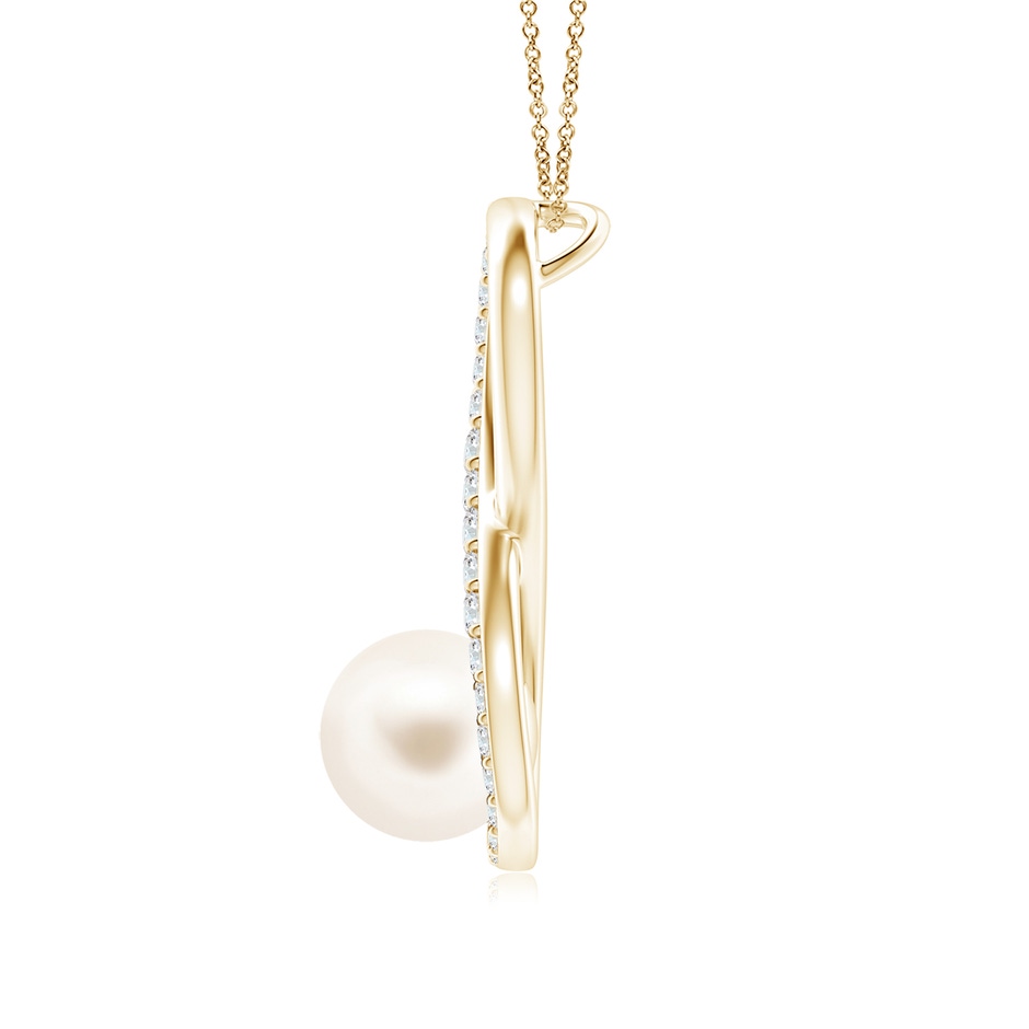 8mm AAA Freshwater Pearl and Diamond Infinity Pendant in Yellow Gold side 1