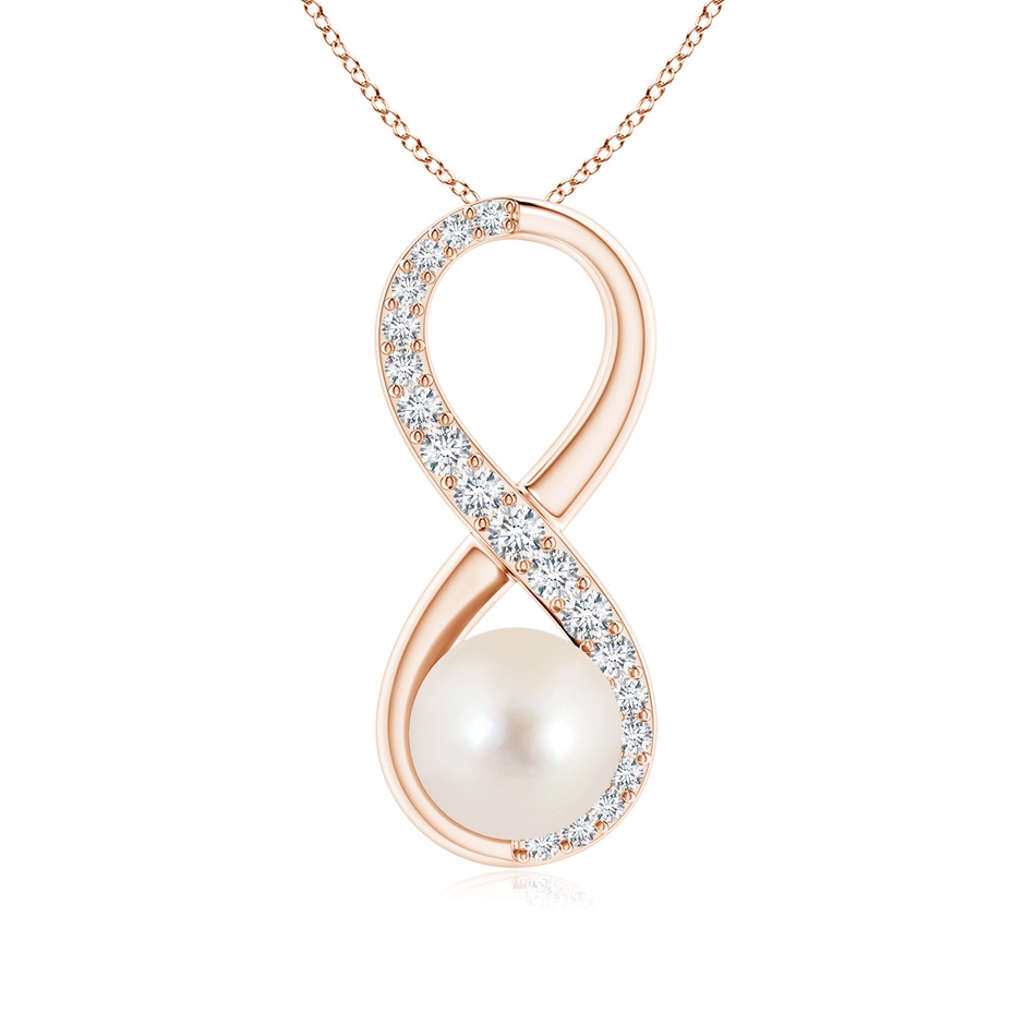 8mm AAAA Freshwater Pearl and Diamond Infinity Pendant in Rose Gold 