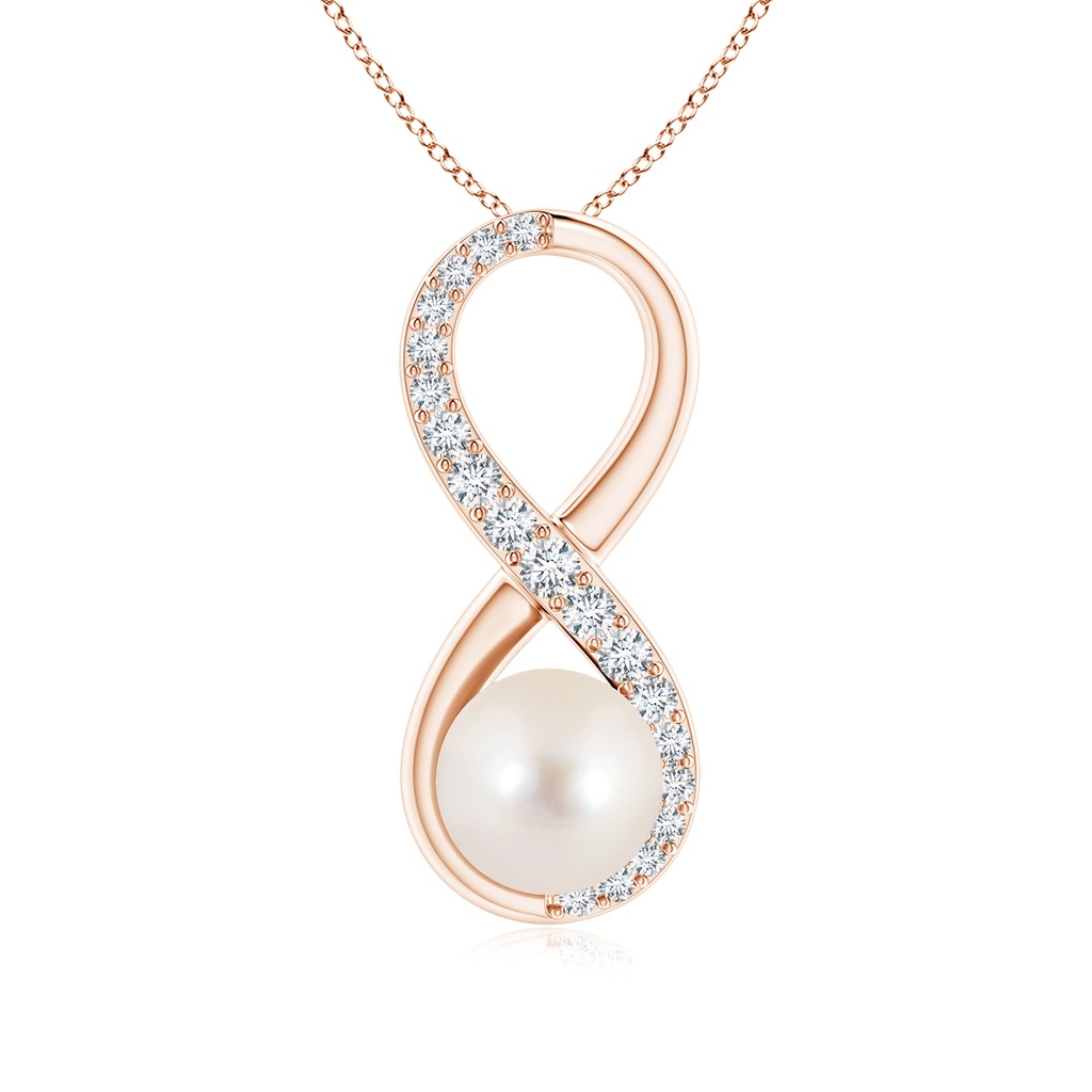 8mm AAAA Freshwater Pearl and Diamond Infinity Pendant in Rose Gold