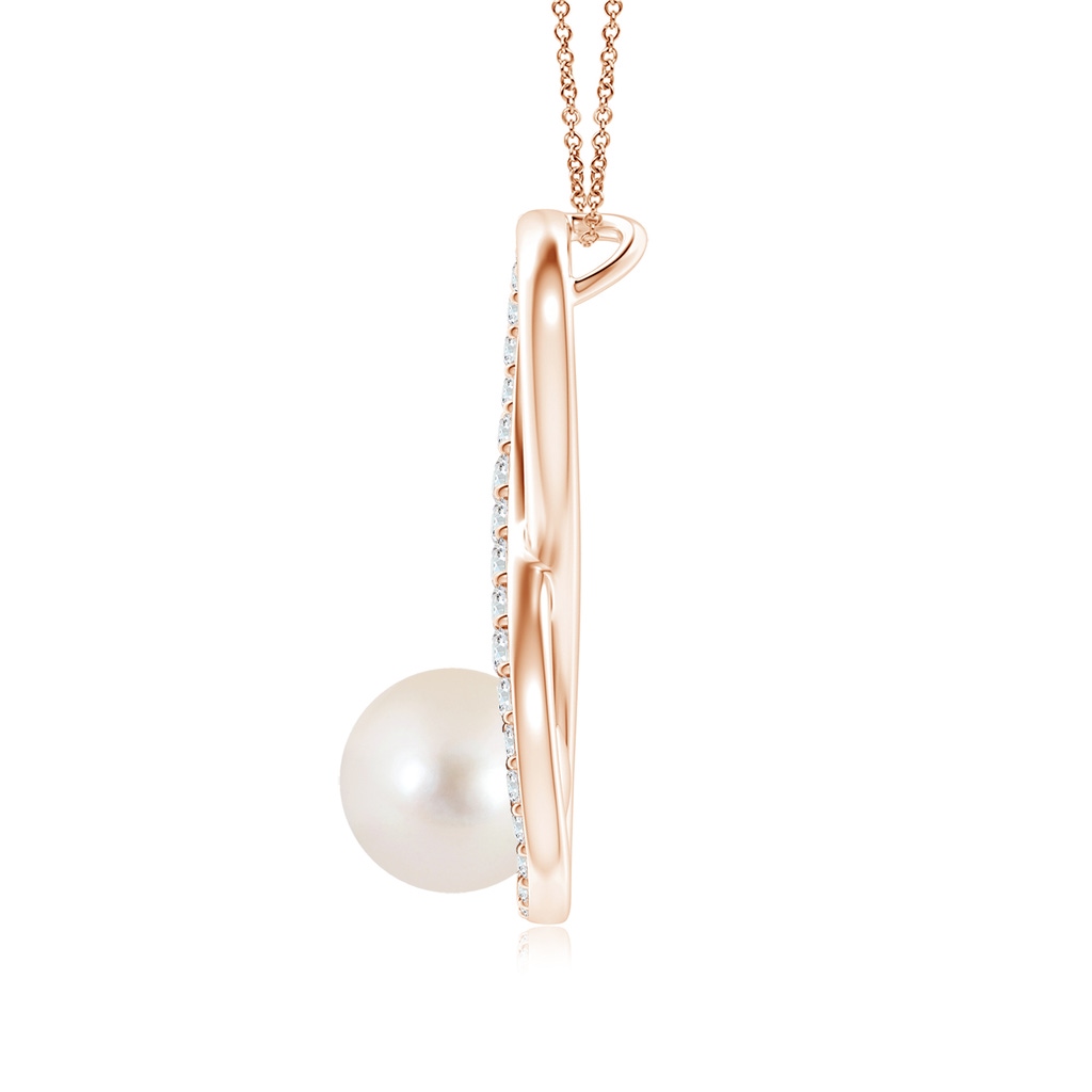 8mm AAAA Freshwater Pearl and Diamond Infinity Pendant in Rose Gold Side 1