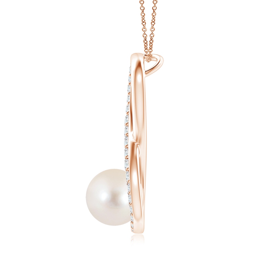 8mm AAAA Freshwater Pearl and Diamond Infinity Pendant in Rose Gold side 1