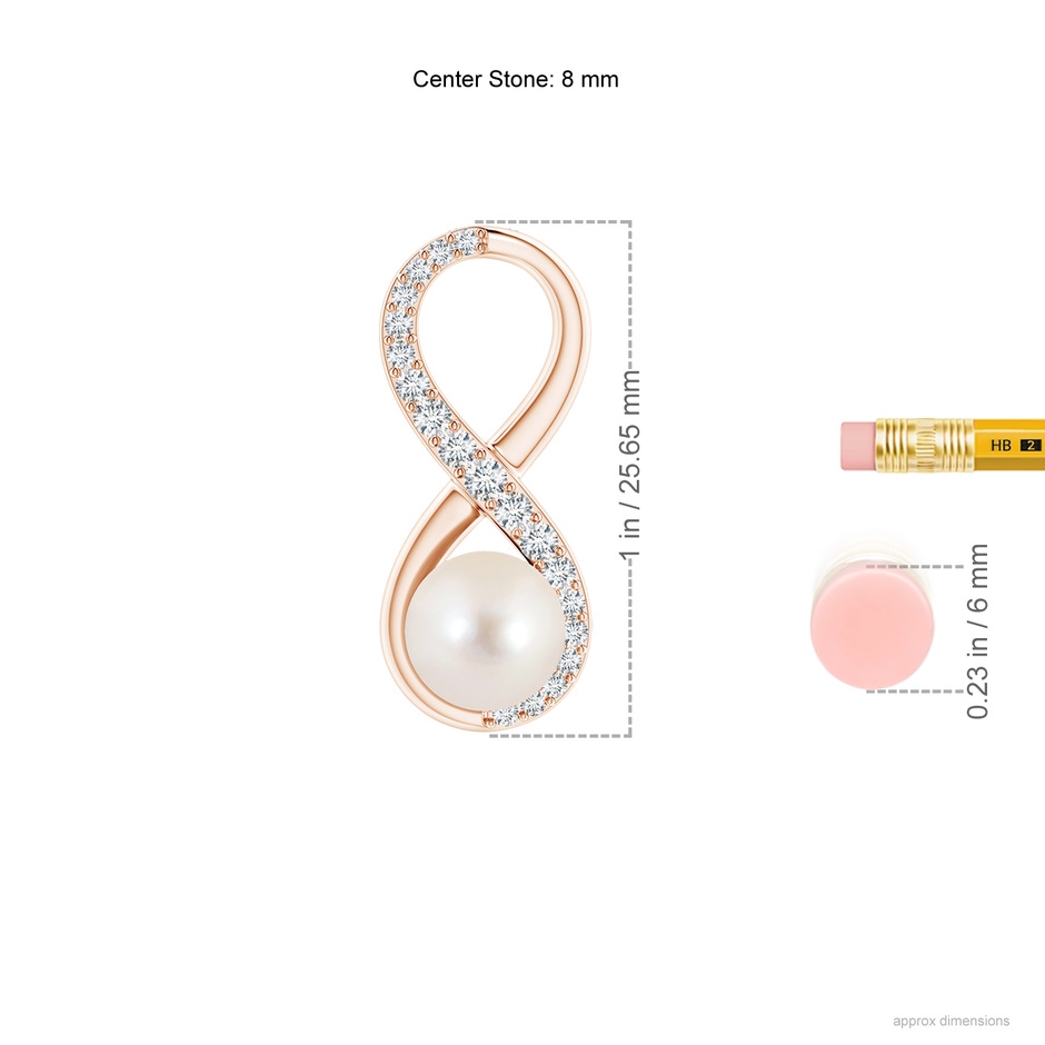 8mm AAAA Freshwater Pearl and Diamond Infinity Pendant in Rose Gold ruler