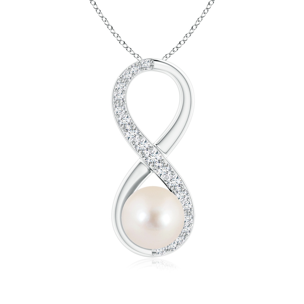 8mm AAAA Freshwater Pearl and Diamond Infinity Pendant in White Gold