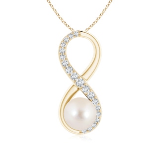 8mm AAAA Freshwater Pearl and Diamond Infinity Pendant in Yellow Gold
