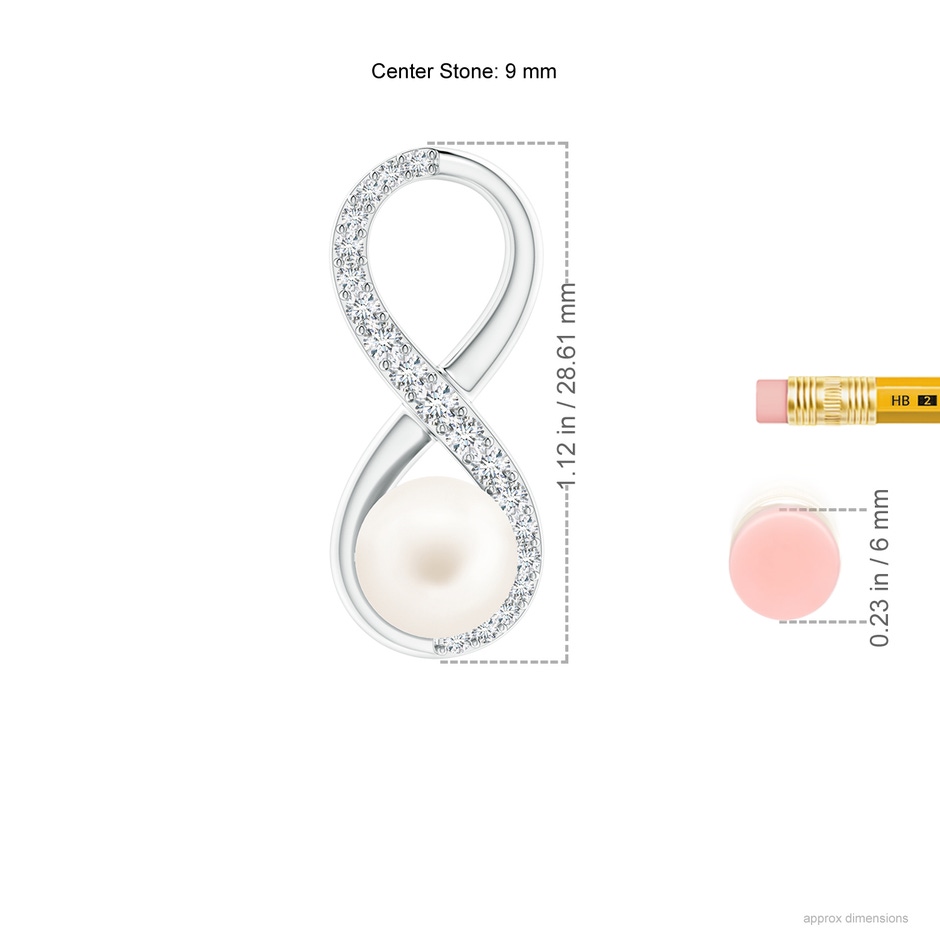 9mm AA Freshwater Pearl and Diamond Infinity Pendant in White Gold ruler