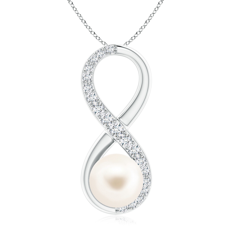 9mm AAA Freshwater Pearl and Diamond Infinity Pendant in White Gold 