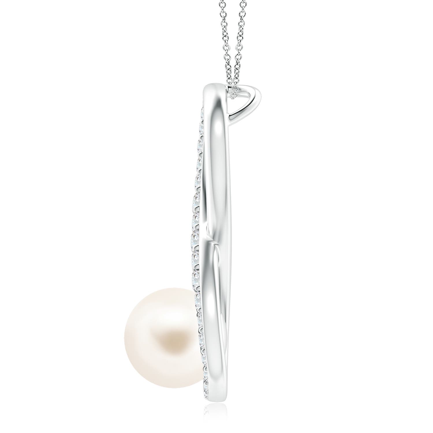 9mm AAA Freshwater Pearl and Diamond Infinity Pendant in White Gold