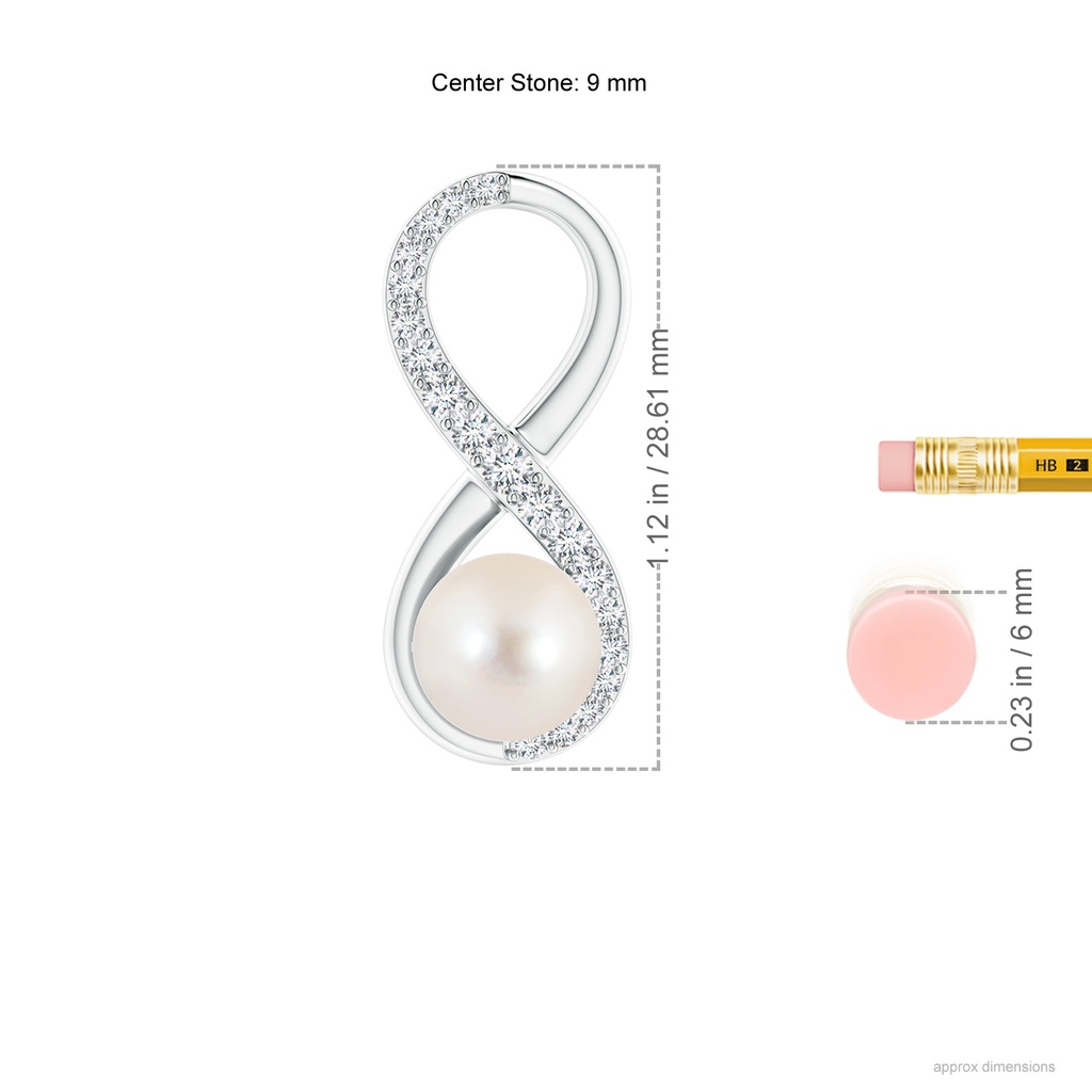 9mm AAAA Freshwater Pearl and Diamond Infinity Pendant in P950 Platinum Ruler