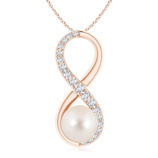 9mm AAAA Freshwater Pearl and Diamond Infinity Pendant in Rose Gold