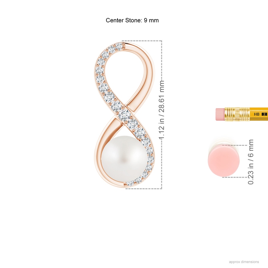 9mm AA South Sea Pearl and Diamond Infinity Pendant in Rose Gold ruler