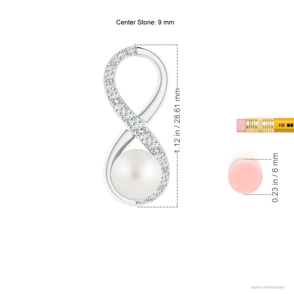 9mm AA South Sea Pearl and Diamond Infinity Pendant in White Gold ruler