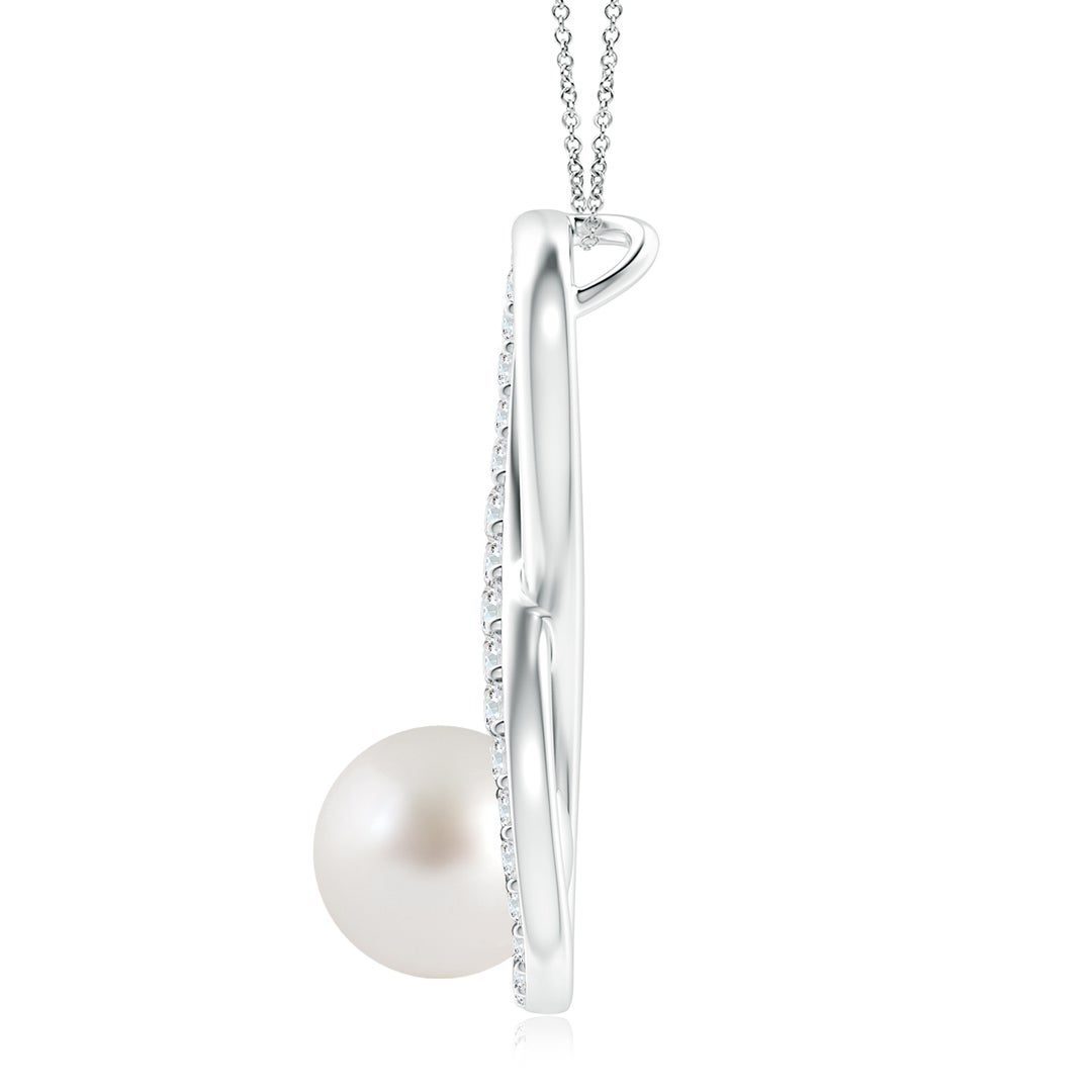 9mm AAA South Sea Pearl and Diamond Infinity Pendant in White Gold - side 1