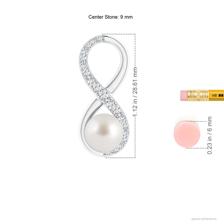 9mm AAA South Sea Pearl and Diamond Infinity Pendant in White Gold ruler