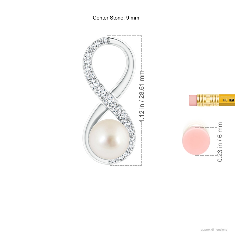 9mm AAAA South Sea Pearl and Diamond Infinity Pendant in P950 Platinum ruler