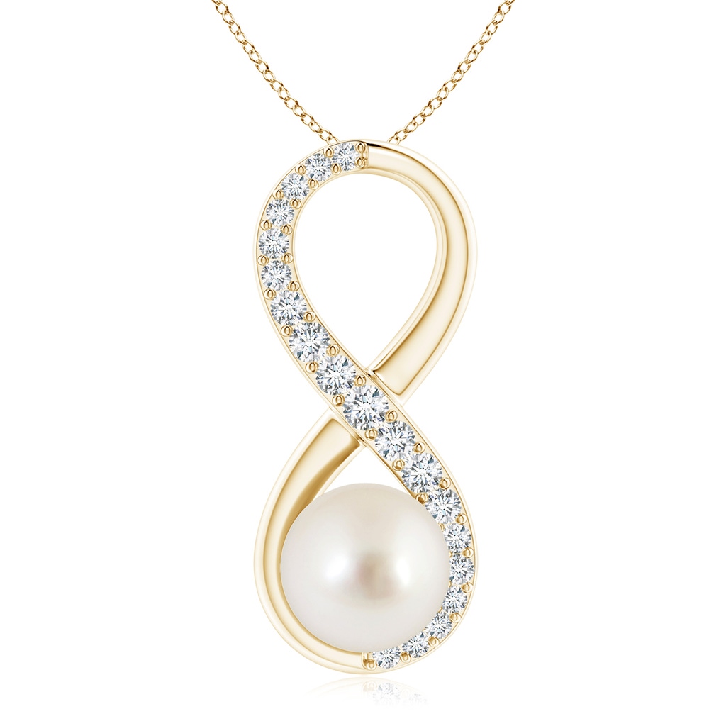 9mm AAAA South Sea Pearl and Diamond Infinity Pendant in Yellow Gold