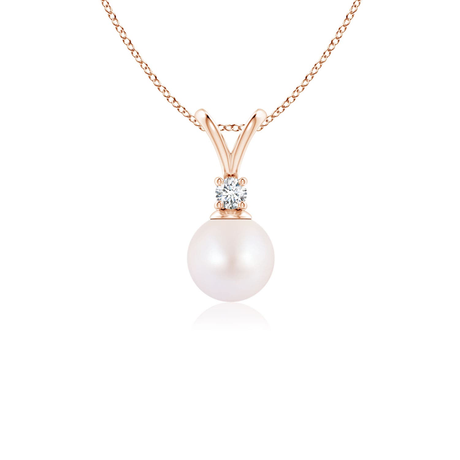 6mm AA Japanese Akoya Pearl V-Bale Pendant in Rose Gold