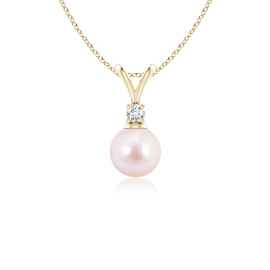 6mm AAAA Japanese Akoya Pearl V-Bale Pendant in Yellow Gold