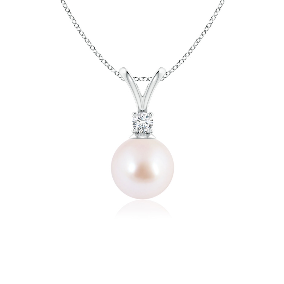 7mm AAA Japanese Akoya Pearl V-Bale Pendant in White Gold 