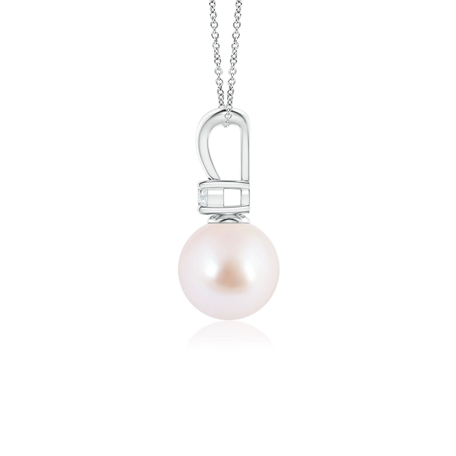 7mm AAA Japanese Akoya Pearl V-Bale Pendant in White Gold - side 1