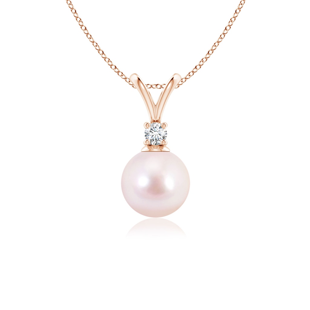 7mm AAAA Japanese Akoya Pearl V-Bale Pendant in Rose Gold