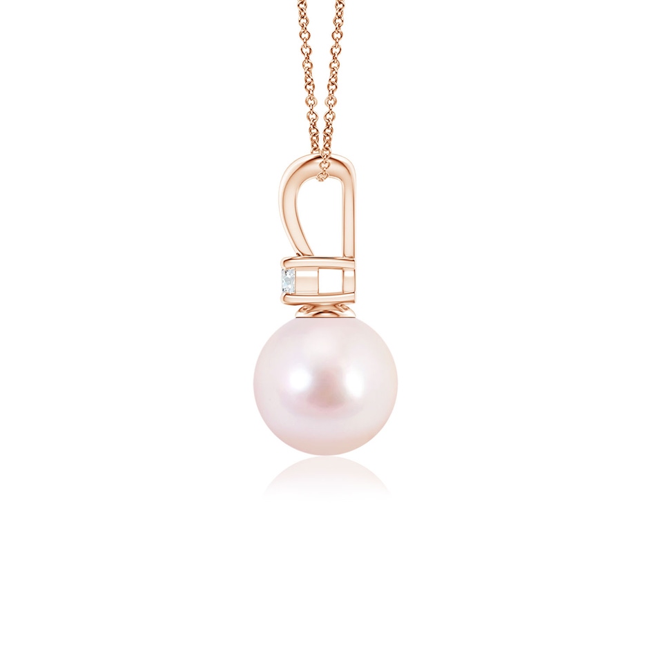 7mm AAAA Japanese Akoya Pearl V-Bale Pendant in Rose Gold side 1