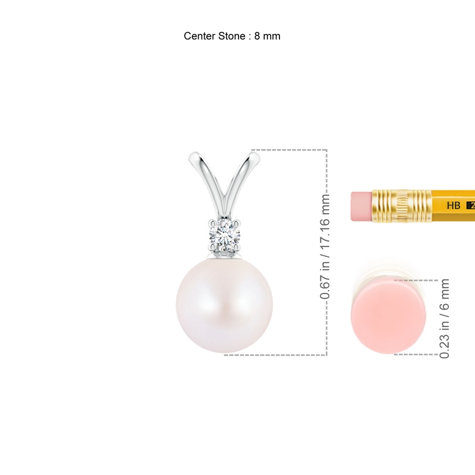 8mm AA Japanese Akoya Pearl V-Bale Pendant in P950 Platinum ruler