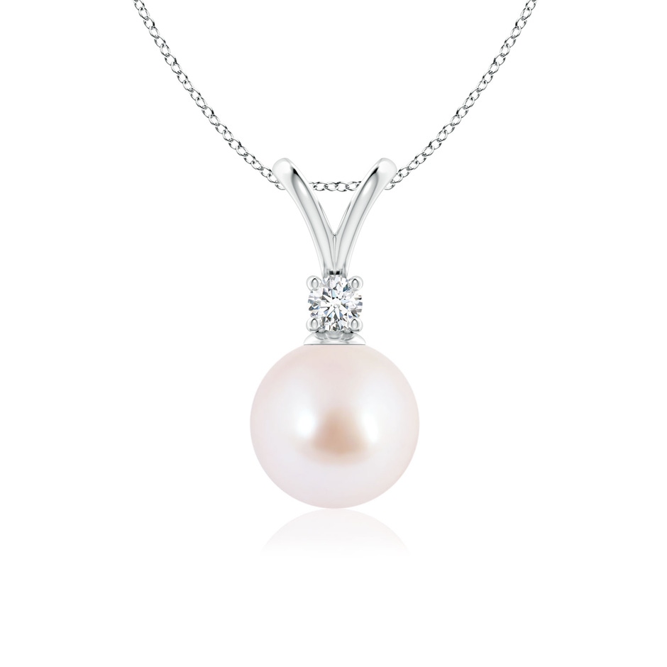 8mm AAA Japanese Akoya Pearl V-Bale Pendant in White Gold 